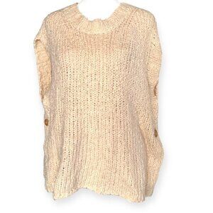 Anthropologie - Chic Beige Oversized Knit Sweater with Side Buttons
